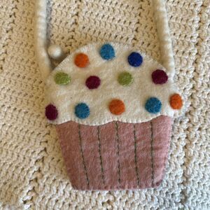 BNB Felted 100% Wool Kids Cupcake Crossbody Purse w/ Zipper Whimsical Colorful